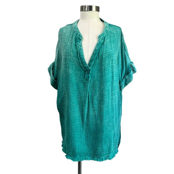 Umgee 100% Cotton Gauze Tunic Top Size M Teal Boho Oversized Summer Blouse - Picture 1 of 9